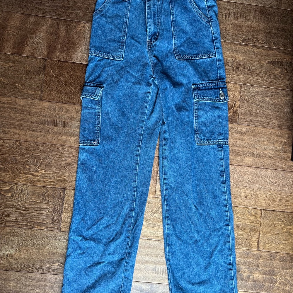 Blue Straight Leg Cargo Jeans